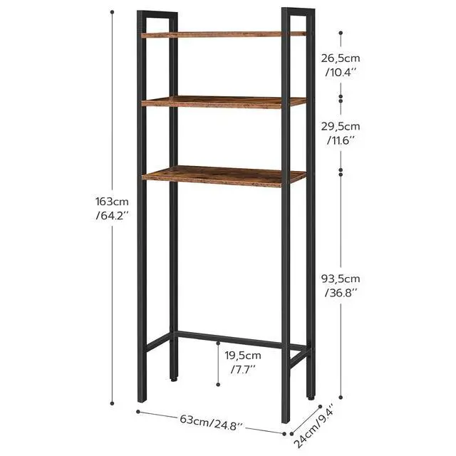 Alt view image 3 of 7 - Over The Toilet Storage, 3-Tier Bathroom Organizer Shelf Over Toilet, Freestanding Bathroom Storage Shelves, Space Saver, Easy to Assemble for Room, Rustic Brown and Black BF41TS01