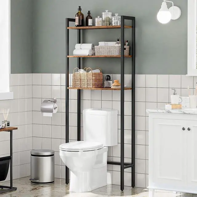 Alt view image 2 of 7 - Over The Toilet Storage, 3-Tier Bathroom Organizer Shelf Over Toilet, Freestanding Bathroom Storage Shelves, Space Saver, Easy to Assemble for Room, Rustic Brown and Black BF41TS01