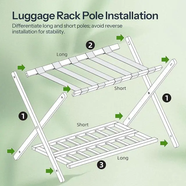 Alt view image 3 of 7 - Luggage Racks, Set of 2 Bamboo Suitcase Stands, Folding Luggage Holders, Nylon Strap Support Top, for Guest Room, Hotel, Bedroom, Closet, Dark Brown BR18XLP201