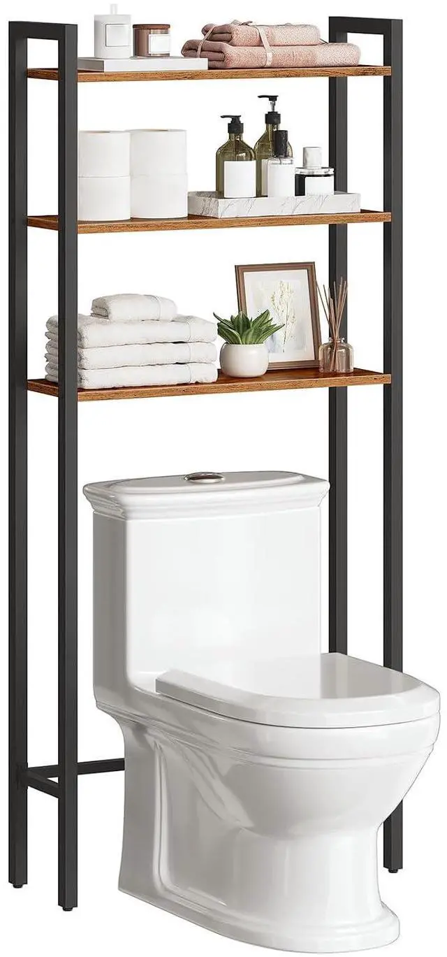 Main image of Over The Toilet Storage, 3-Tier Bathroom Organizer Shelf Over Toilet, Freestanding Bathroom Storage Shelves, Space Saver, Easy to Assemble for Room, Rustic Brown and Black BF41TS01