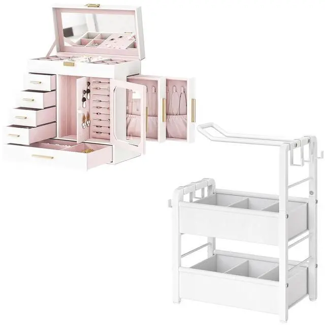 Main image of Jewelry Box with Mirror, Jewelry Organizer Box and Headband Holder for Girls Women, Hair Accessories Organizer Bundle, WT06JB04G1-WW02HS04