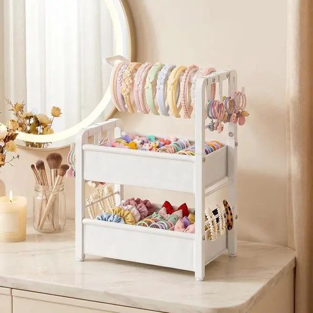 Alt view image 2 of 7 - Headband Holder Stand for Girls Women, Hair Accessories Organizer | Hairband Holder with 6 Flexible Hooks & Removable Dividers, Headband Storage Organizer for Scrunchies, Claw Clips, Hair Ties