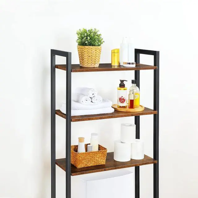 Alt view image 6 of 7 - Over The Toilet Storage, 3-Tier Bathroom Organizer Shelf Over Toilet, Freestanding Bathroom Storage Shelves, Space Saver, Easy to Assemble for Room, Rustic Brown and Black BF41TS01