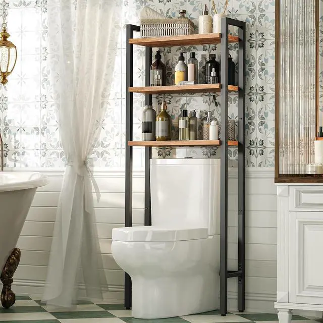 Alt view image 5 of 7 - Over The Toilet Storage, 3-Tier Bathroom Organizer Shelf Over Toilet, Freestanding Bathroom Storage Shelves, Space Saver, Easy to Assemble for Room, Rustic Brown and Black BF41TS01