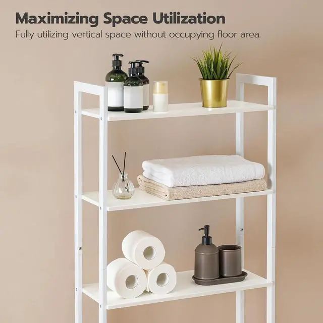 Alt view image 4 of 7 - Over The Toilet Storage, 3-Tier Bathroom Organizer Shelf Over Toilet, Freestanding Bathroom Storage Shelves, Space Saver, Easy to Assemble for Room, White WT41TS01