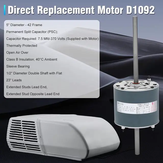 Alt view image 3 of 7 - RV AC Fan Motor Replaces Fasco D1092, 1468-306, 7855MVA-A11U, Y6L457D01L, 1468A3069, 7184-0156 etc, Compatible with Coleman Mach RV Air Conditioner Motor, 1/3 HP, 115 Volts, 1675 RPM, 3-Year Warranty