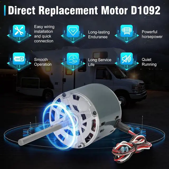 Alt view image 7 of 7 - RV AC Fan Motor Replaces Fasco D1092, 1468-306, 7855MVA-A11U, Y6L457D01L, 1468A3069, 7184-0156 etc, Compatible with Coleman Mach RV Air Conditioner Motor, 1/3 HP, 115 Volts, 1675 RPM, 3-Year Warranty