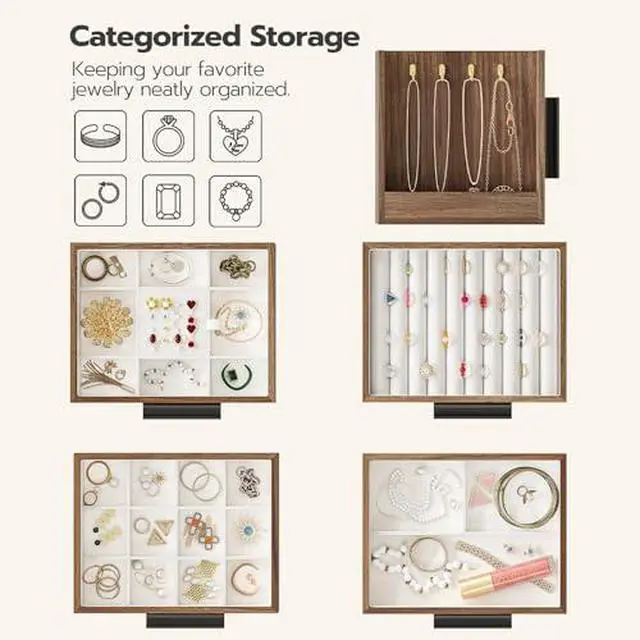 Alt view image 4 of 7 - 4-Layer Jewelry Box for Women and Jewelry Box with Mirror Bundle, Vertical Storage, Christmas Gift, Gift for Loved Ones, for Earrings, Rings, Necklaces, Bracelets BH09JB04-WT03JB04G2