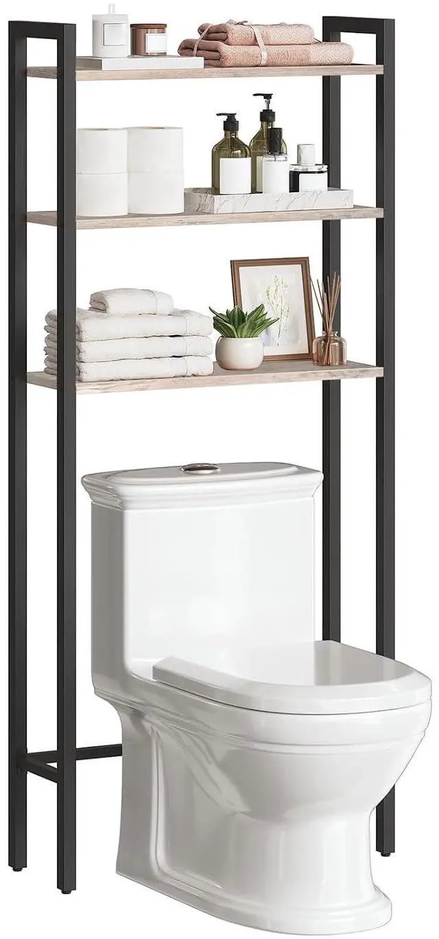 Main image of Over The Toilet Storage, 3-Tier Bathroom Organizer Shelf Over Toilet, Freestanding Bathroom Storage Shelves, Space Saver, Easy to Assemble for Room, Greige and Black BG41TS01