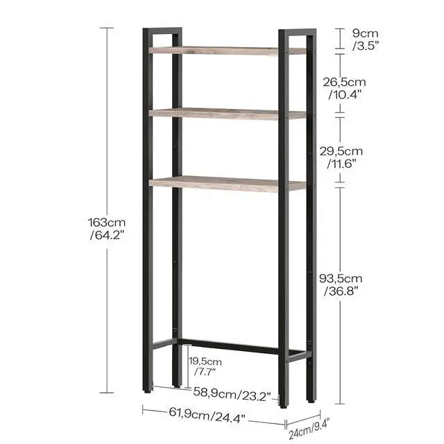 Alt view image 3 of 7 - Over The Toilet Storage, 3-Tier Bathroom Organizer Shelf Over Toilet, Freestanding Bathroom Storage Shelves, Space Saver, Easy to Assemble for Room, Greige and Black BG41TS01