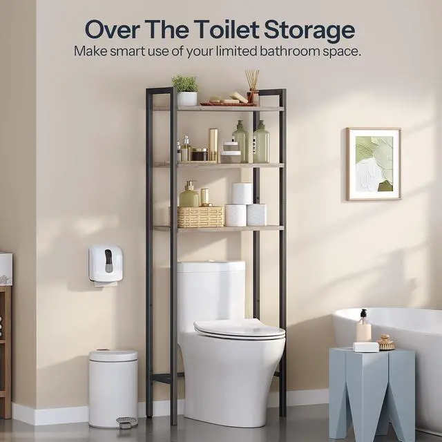 Alt view image 4 of 7 - Over The Toilet Storage, 3-Tier Bathroom Organizer Shelf Over Toilet, Freestanding Bathroom Storage Shelves, Space Saver, Easy to Assemble for Room, Greige and Black BG41TS01