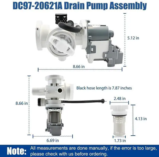 Alt view image 7 of 7 - DC97-20621A, DC97-20621C, DC97-17999N Drain Pump Assembly(OEM) Compatible with samsung washer(some models), Replace Number: DC31-00187A, PX3516-01, AP6807020, 4959632, PS12592830, EAP12592830 etc