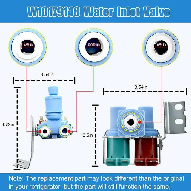 Alt view image 2 of 7 - W10179146, WPW10179146 Water Inlet Valve Compatible with whirlpool, kenmore, maytag, amana, kitchen aid and ikea Refrigerator(not all models), Replacement: W10155357, 1546655, AP6016381, PS11749668