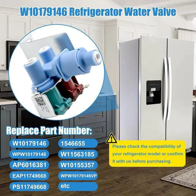 Alt view image 3 of 7 - W10179146, WPW10179146 Water Inlet Valve Compatible with whirlpool, kenmore, maytag, amana, kitchen aid and ikea Refrigerator(not all models), Replacement: W10155357, 1546655, AP6016381, PS11749668