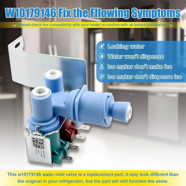 Alt view image 6 of 7 - W10179146, WPW10179146 Water Inlet Valve Compatible with whirlpool, kenmore, maytag, amana, kitchen aid and ikea Refrigerator(not all models), Replacement: W10155357, 1546655, AP6016381, PS11749668