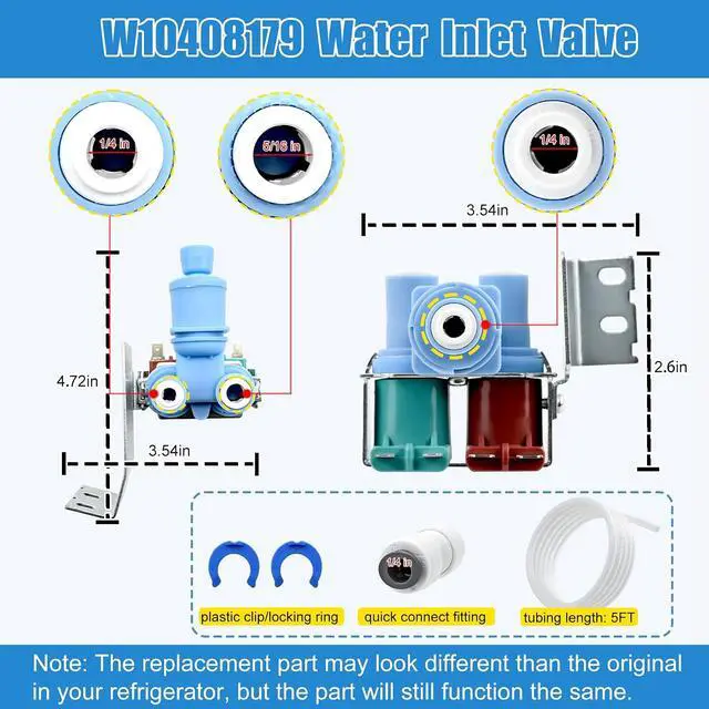 Alt view image 2 of 7 - W10408179, 2304757 Refrigerator Water Inlet Valve Fit for whirlpool, kenmore, maytag, kitchenaid, amana, estate, Replaces 2315534, 2188746, 2188708, 2205762, 4389177, AP5263471, 2186486, 2188622 etc.