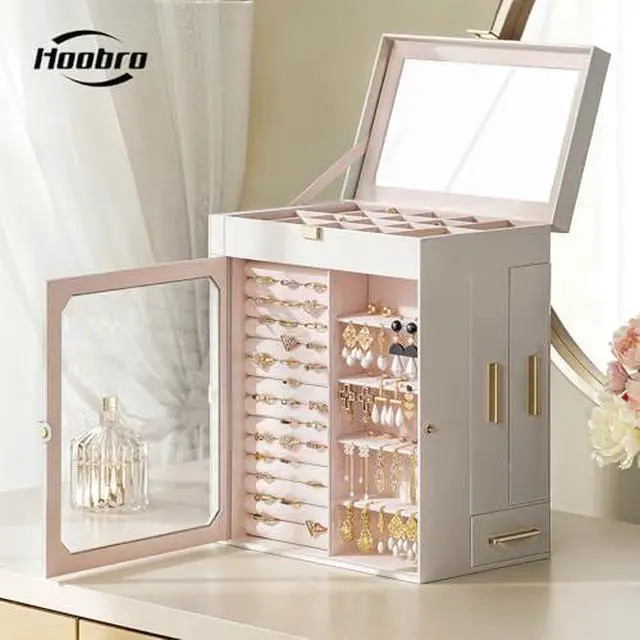 Alt view image 2 of 7 - Jewelry Box with Mirror and Wooden Jewelry Box for Women Girls Bundles, Jewelry Organizer with Transparent Window, Vertical Storage, for Earrings, Necklaces, Rings WT03JB04G2-BH22JB04
