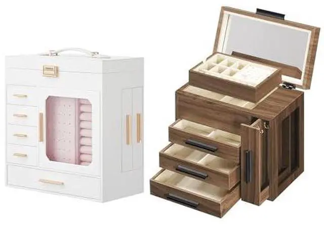 Main image of Jewelry Box with Mirror and Jewelry Organizer Box for Women Bundles, Wooden Jewelry Holder Organizer for Earrings, Necklaces, Rings, Watches WT06JB04G1-BH22JB04