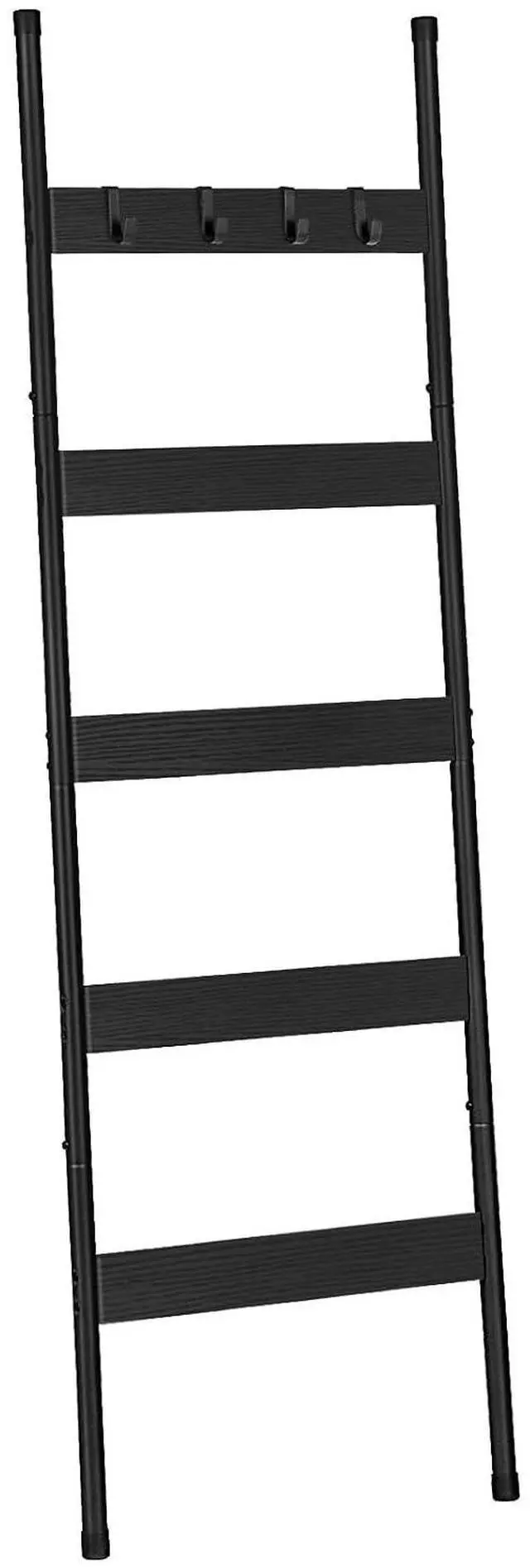 Main image of Blanket Ladder, 5-Tier Towel Rack with Hooks, Wall-Leaning Blanket Rack, Decorative Display Ladder Shelf, Scarves, Industrial, Living Room, Bedroom, Black BB52CJ01