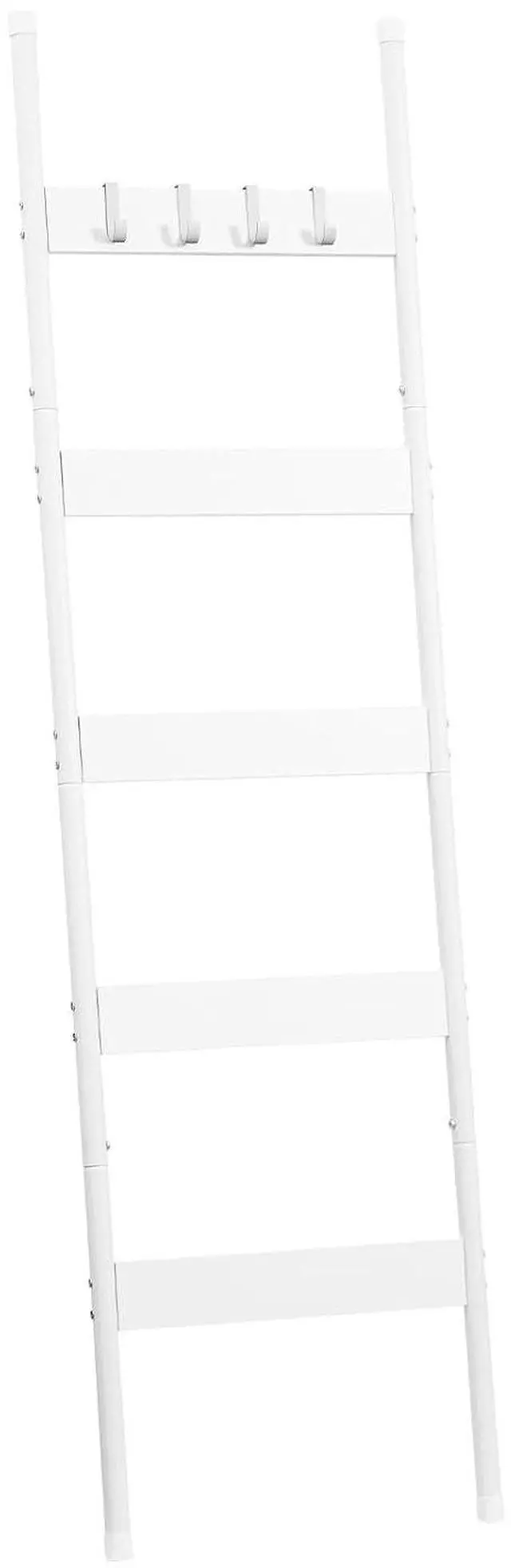 Main image of Blanket Ladder, 5-Tier Towel Rack with Hooks, Wall-Leaning Blanket Rack, Decorative Display Ladder Shelf, for Scarves, Industrial, Living Room, Bedroom, White WW52CJ01