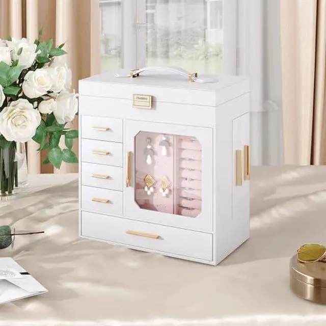 Alt view image 7 of 7 - Wooden Jewelry Box and Jewelry Box with Mirror Bundle, Capacious Storage Space, Modern Style, Gift for Loved Ones BH09JB04-WT06JB04G1
