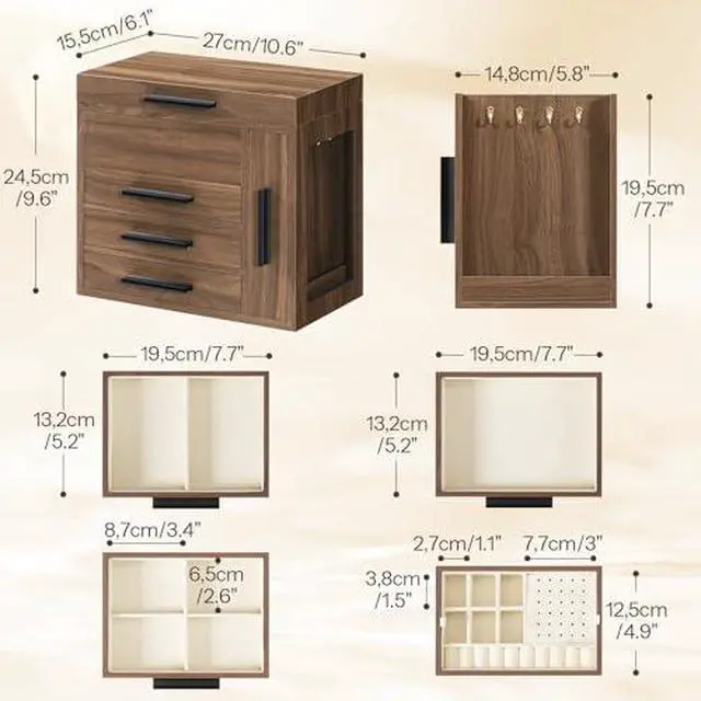 Alt view image 7 of 7 - Jewelry Box with Mirror and Jewelry Organizer Box for Women Bundles, Wooden Jewelry Holder Organizer for Earrings, Necklaces, Rings, Watches WT06JB04G1-BH22JB04