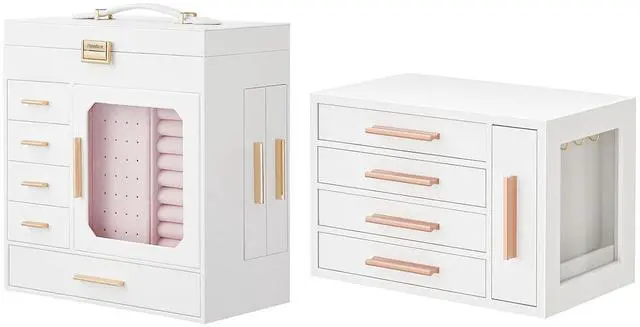 Main image of Jewelry Box with Mirror and Wooden Jewelry Box Bundle, Jewelry Organizer Box with Capacious Storage Space, Jewelry Holder Organizer for Earrings, Necklaces, Rings,WT06JB04G1-WD09JB04