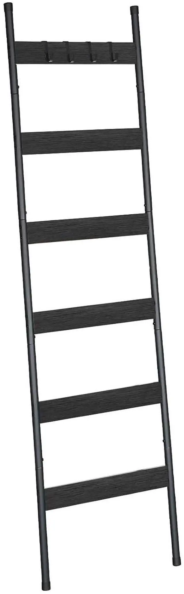 Main image of Blanket Ladder, 6-Tier Towel Rack with Hooks, Wall-Leaning Blanket Rack, Decorative Display Ladder Shelf, Scarves, Industrial, Living Room, Bedroom, Black BB66CJ01