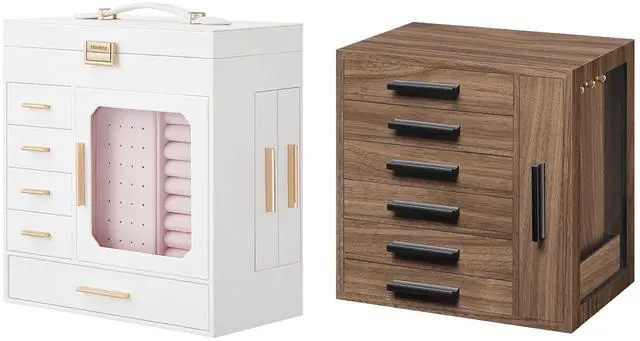 Main image of Jewelry Box with Mirror and Wooden Jewelry Box Bundle, Jewelry Organizer Box for Women Girls, Jewelry Holder Organizer, Modern Style WT06JB04G1-BH12JB04