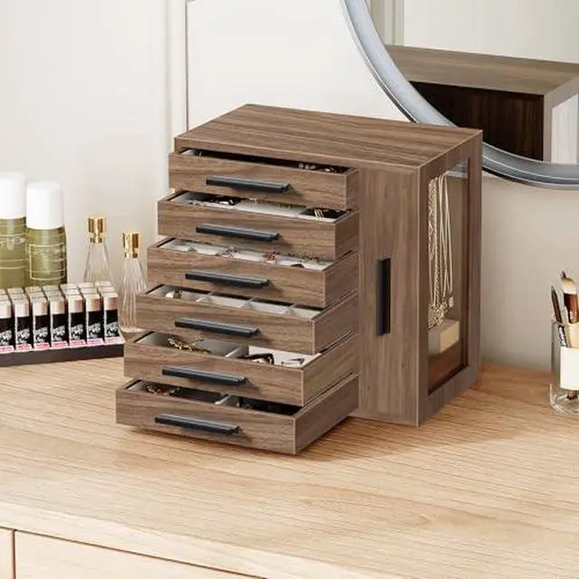 Alt view image 7 of 7 - Jewelry Box with Mirror and Wooden Jewelry Box Bundle, Jewelry Organizer Box for Women Girls, Jewelry Holder Organizer, Modern Style WT06JB04G1-BH12JB04
