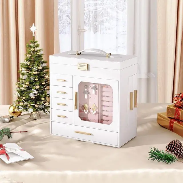 Alt view image 3 of 7 - Jewelry Box with Mirror and 23 inch Wide Nightstand with Charging Station and LED Light Bundle, Easy Assembly WT06JB04G1-WT160UDBZ01