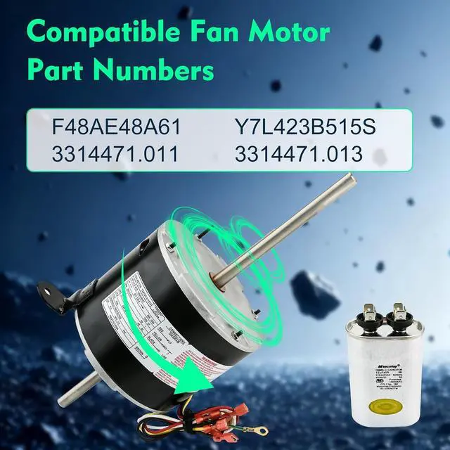 Alt view image 2 of 7 - F48AE48A61 Fan Motor Replaces for genteq, 3314471.011, 3314471.013, Compatible with RV AC Dometic Duo-Therm Penguin II 641815, 641816, 641835, 641915, 641916, 641935, 1/4 hp, 1650 rpm, 1-Year Warranty