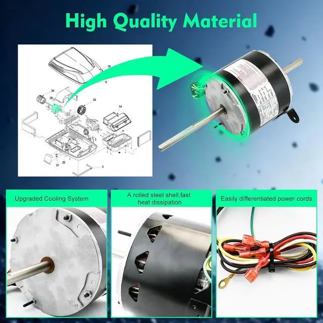 Alt view image 5 of 7 - F48AE48A61 Fan Motor Replaces for genteq, 3314471.011, 3314471.013, Compatible with RV AC Dometic Duo-Therm Penguin II 641815, 641816, 641835, 641915, 641916, 641935, 1/4 hp, 1650 rpm, 1-Year Warranty