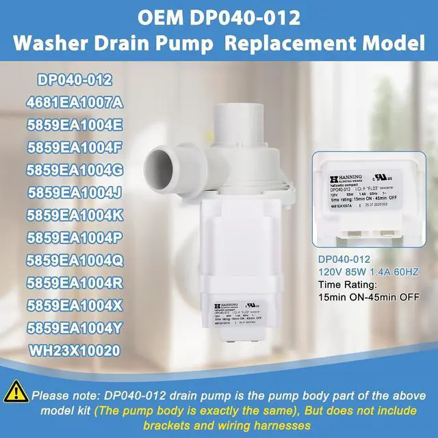 Alt view image 2 of 7 - DP040-012 4681EA1007A 5859EA1004F 5859EA1004G 5859EA1004P Drain Pump (OEM) Compatible with LG Washer, Kenmore, GE washer drain pump, Fits for WT1101CW WT1201CV WT1201CW WT4870CW WT7200CW WT5001CW, etc