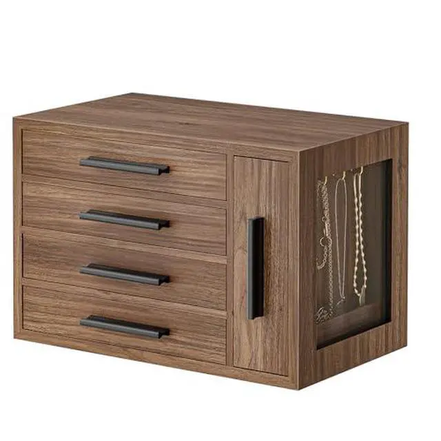 Alt view image 2 of 7 - Jewelry Box for Women, Floor Makeup Storage with Fabric Drawers, Mobile Vanity Organizer, 4-Layer Jewelry Organizer Box, for Skincare, Brush, Hair Tool, Perfume BH09JB04-WN19TC04