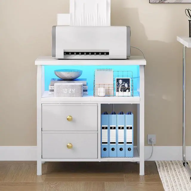 Alt view image 6 of 7 - Jewelry Box with Mirror and 23 inch Wide Nightstand with Charging Station and LED Light Bundle, Easy Assembly WT06JB04G1-WT160UDBZ01