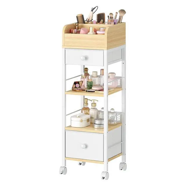 Alt view image 6 of 7 - Jewelry Box with Mirror and Mobile Makeup Storage with Swivel Casters and Leveling Feet Bundles, Vertical Storage, Cosmetics Display Holder, Glass Cover, Modern Style WT06JB04G1-WN20TC04