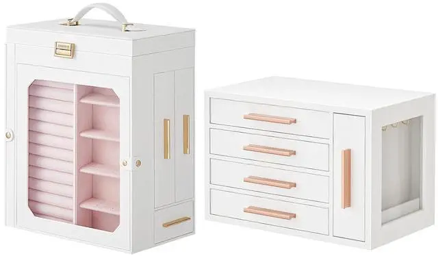 Main image of Jewelry Box with Mirror and Wooden Jewelry Box Bundle, Jewelry Organizer with Glass Window, Jewelry Holder Organizer for Earrings, Necklaces, Rings, WT03JB04G2-WD09JB04