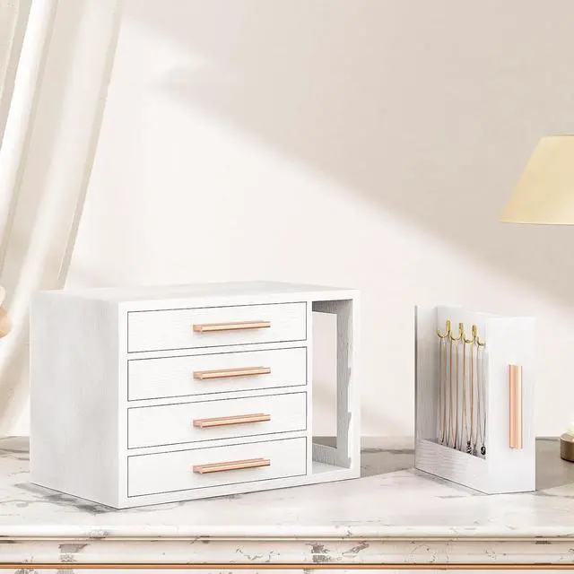 Alt view image 7 of 7 - Jewelry Box with Mirror and Wooden Jewelry Box Bundle, Jewelry Organizer with Glass Window, Jewelry Holder Organizer for Earrings, Necklaces, Rings, WT03JB04G2-WD09JB04