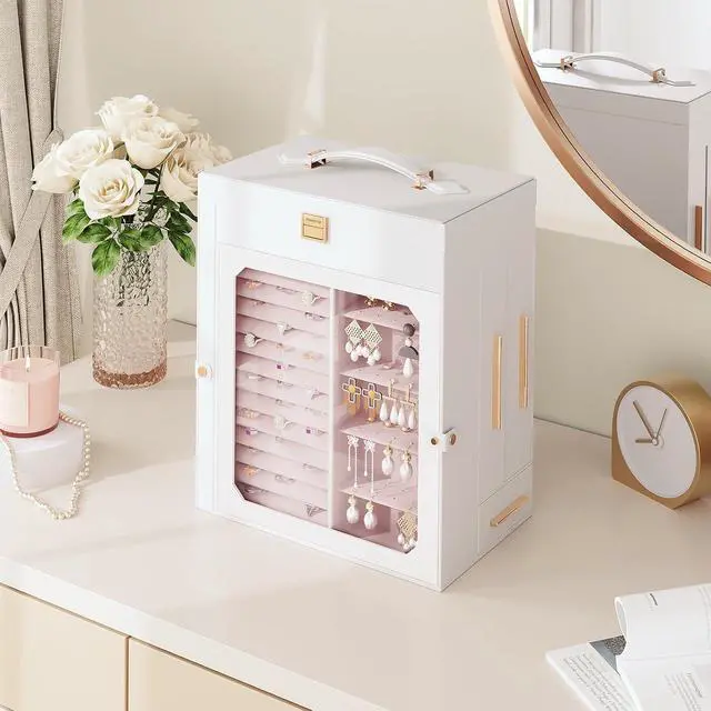 Alt view image 3 of 7 - Jewelry Box with Mirror and Wooden Jewelry Box Bundle, Jewelry Organizer with Glass Window, Jewelry Holder Organizer for Earrings, Necklaces, Rings, WT03JB04G2-WD09JB04