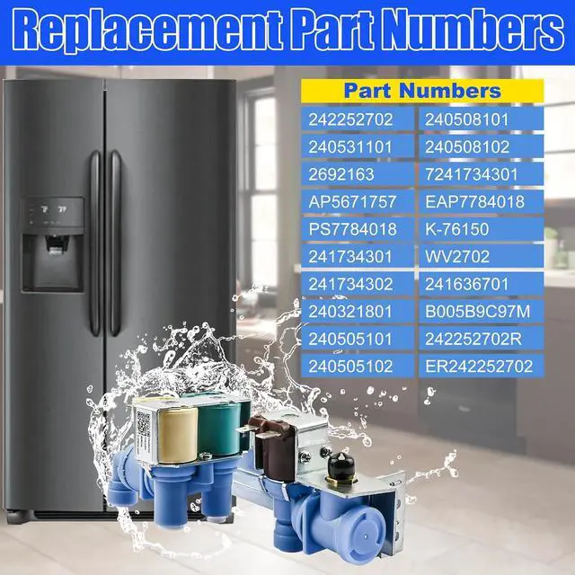 Alt view image 3 of 7 - 242252702, 240531101 Water Inlet Valve Compatible with Frigidaire, Kenmore, Electrolux, Crosley etc Refrigerator, Replace 2692163, AP5671757, PS7784018, 241734301, K-76150, WV2702 etc, 1 Year warranty