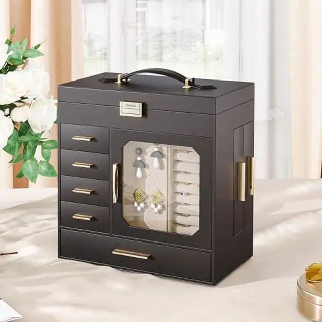 Alt view image 3 of 7 - Jewelry Box with Mirror and Wide Jewelry Cabinet, Jewelry Organizer Box with Capacious Storage Space, LED Jewelry Organizer Wall/Door Mounted, BK06JB04G1-WT03JC04