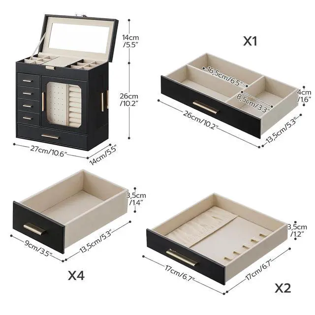 Alt view image 4 of 7 - Jewelry Box with Mirror and Wide Jewelry Cabinet, Jewelry Organizer Box with Capacious Storage Space, LED Jewelry Organizer Wall/Door Mounted, BK06JB04G1-WT03JC04