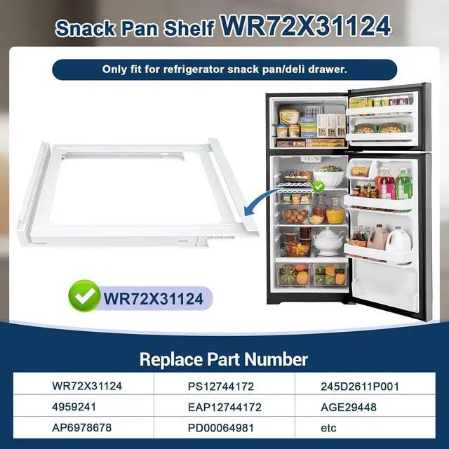 Alt view image 2 of 7 - WR72X31124 Snack Pan Rail Compatible with ge Refrigerator(some model, not all): GIE17GSNDRSS, GTS22KYNBRFS, GTS22KYNDRFS etc. Snack Pan Rail Cover AP6978678 replace PS12744172, EAP12744172, 4959241