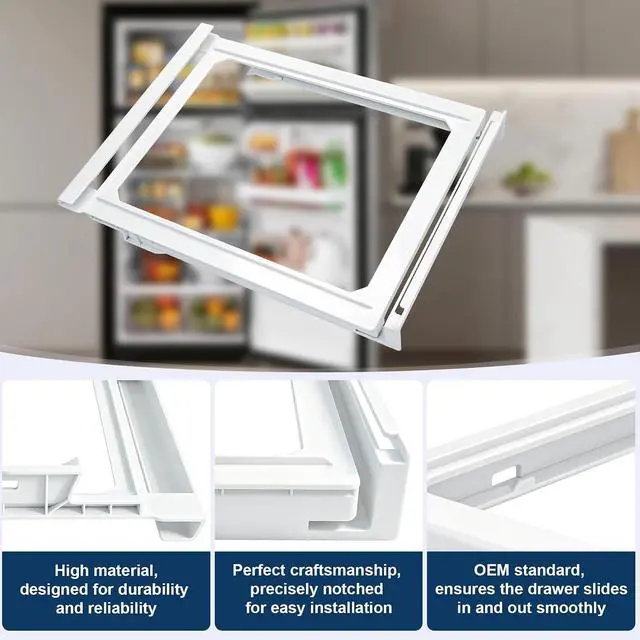 Alt view image 5 of 7 - WR72X31124 Snack Pan Rail Compatible with ge Refrigerator(some model, not all): GIE17GSNDRSS, GTS22KYNBRFS, GTS22KYNDRFS etc. Snack Pan Rail Cover AP6978678 replace PS12744172, EAP12744172, 4959241