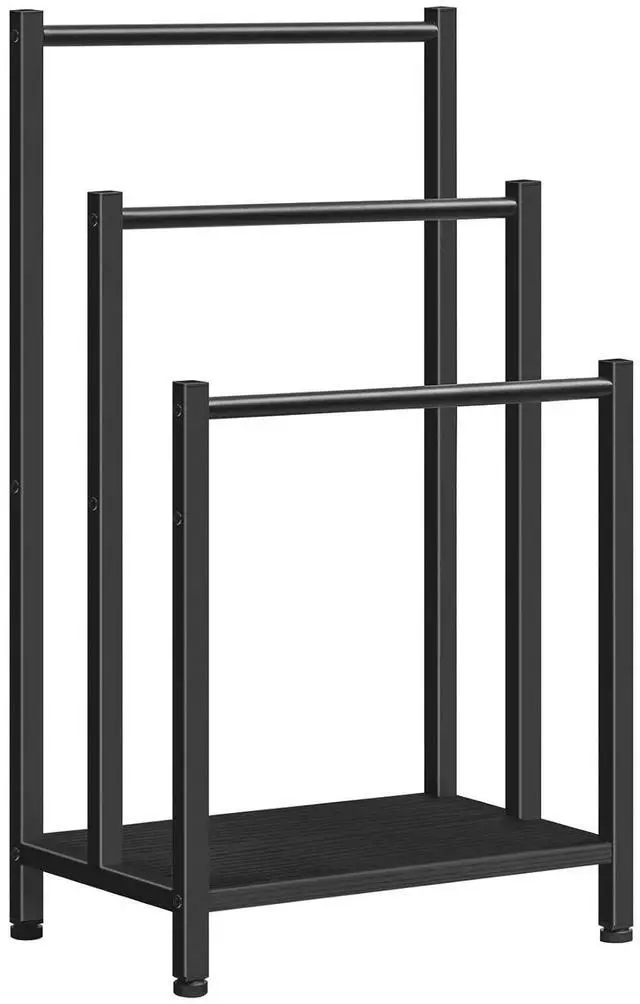 Main image of Free Standing Towel Rack, 3 Tier Blanket Rack, Blanket Holder for Bathroom, 16.9" L x 11" W x 31.9" H, Industrial Metal Drying and Display Rack with Shelf, Black BB03LB01