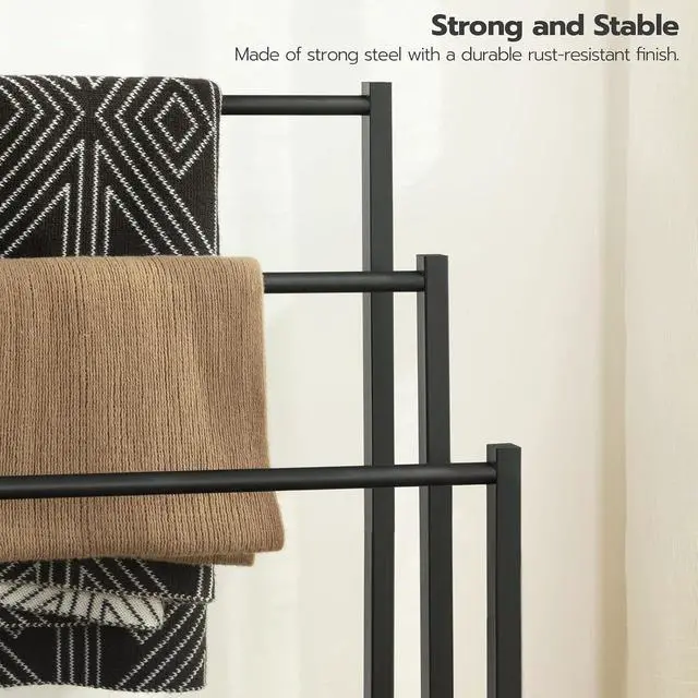 Alt view image 7 of 7 - Free Standing Towel Rack, 3 Tier Blanket Rack, Blanket Holder for Bathroom, 16.9" L x 11" W x 31.9" H, Industrial Metal Drying and Display Rack with Shelf, Rustic Brown and Black BF03LB01