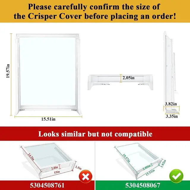 Alt view image 3 of 7 - 5304508067 Crisper Drawer Cover, Compatible with Frigidaire, Crosley, White-Westinghouse, Kenmore Refrigerator, FFHB2750TD0, 25370347410, etc, Replacement 5304519462, 5304508410 Drawer Cover