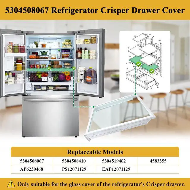 Alt view image 2 of 7 - 5304508067 Crisper Drawer Cover, Compatible with Frigidaire, Crosley, White-Westinghouse, Kenmore Refrigerator, FFHB2750TD0, 25370347410, etc, Replacement 5304519462, 5304508410 Drawer Cover