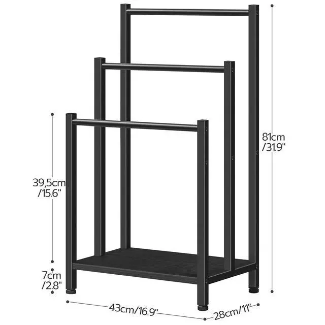 Alt view image 6 of 7 - Free Standing Towel Rack, 3 Tier Blanket Rack, Blanket Holder for Bathroom, 16.9" L x 11" W x 31.9" H, Industrial Metal Drying and Display Rack with Shelf, Black BB03LB01